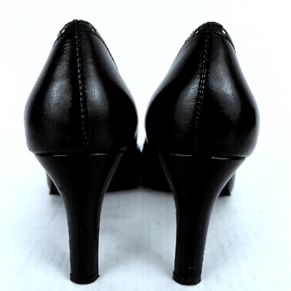 🌷Just In🌷Apostrophe Black Leather Peep Toe Heels - Picture 6 of 8